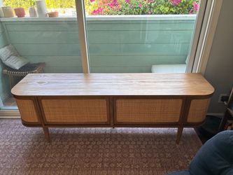 World Market Media Console (Colby Rustic Sienna and Herringbone Rattan Media Stand)