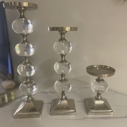 Silver And Clear Pillar Candle Holder 