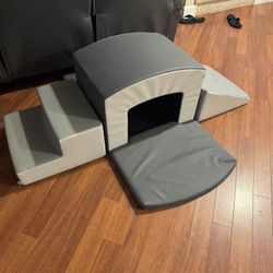 ECR4Kids Soft Play Climber – Tunnel + Ramp + Stairs (Neutral Grey)