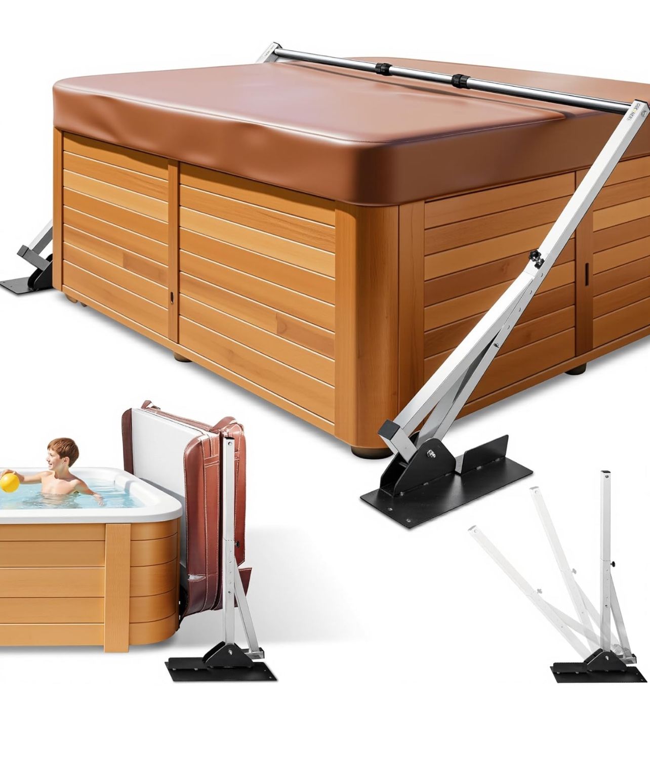Hot Tub Cover Lift Rust Resistant Stainless Steel Spa Cover Lifter for Hot Tub, Easy to Use Hot Tub Cover Lift Removal System Width 70-106 Inch Adjust
