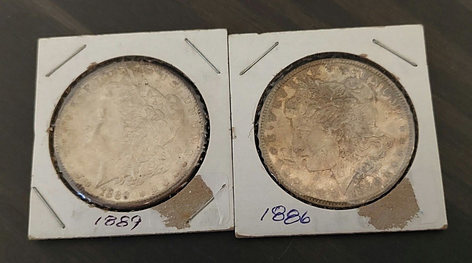 Two Morgan Silver Dollars Au/unc Toned 1800s Coins