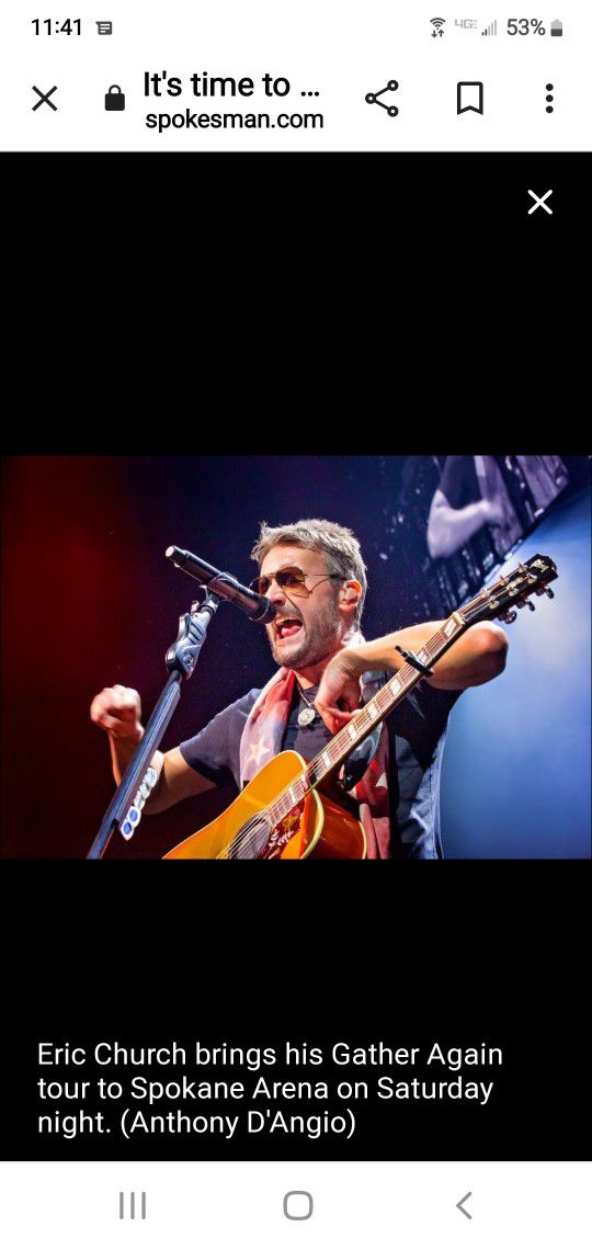ERIC CHURCH TICKETS! 2 Floor Tickets Paid $400 Will sell for $250. Spokane Arena Tonight April 16 at 8 pm.    