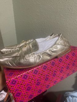 Tory Burch Ballet Loafer Metallic Gold Spark Leather Size 8