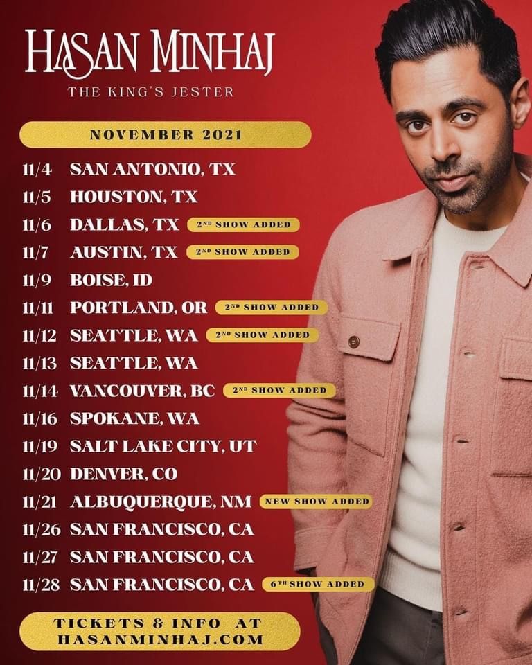 Hasan Minhaj Kings Jester Tix Friday 11/12 7 Pm
