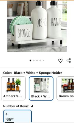 Kitchen Soap Dispenser Set Comes with Ceramics Sponge Holder, Gold Pumps, and Instant Dry Tray, Hand and Dish Soap Dispenser Set (4, Black + White + S