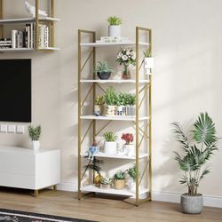 Brand New 5-tier White & Gold Bookshelf (unassembled- still sealed in box !)