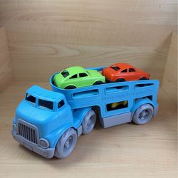 Green Toys Blue Car Carrier Truck with 3 Mini Cars (Green, Orange, Yellow)