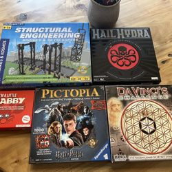 Bundle of family board games and stem challenge (build bridge)