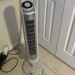 White And Gray Holmes Standing Tower Fan