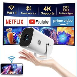 Built-in APPS & Electric Focusing & 210° Rotation】Mini Projector With Wifi And Bluetooth, 1080P Portable Projector, Movie Projector for Bedroom, Suppo