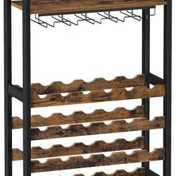 24 Bottle Wine Rack with Shelves And Glasses Storage