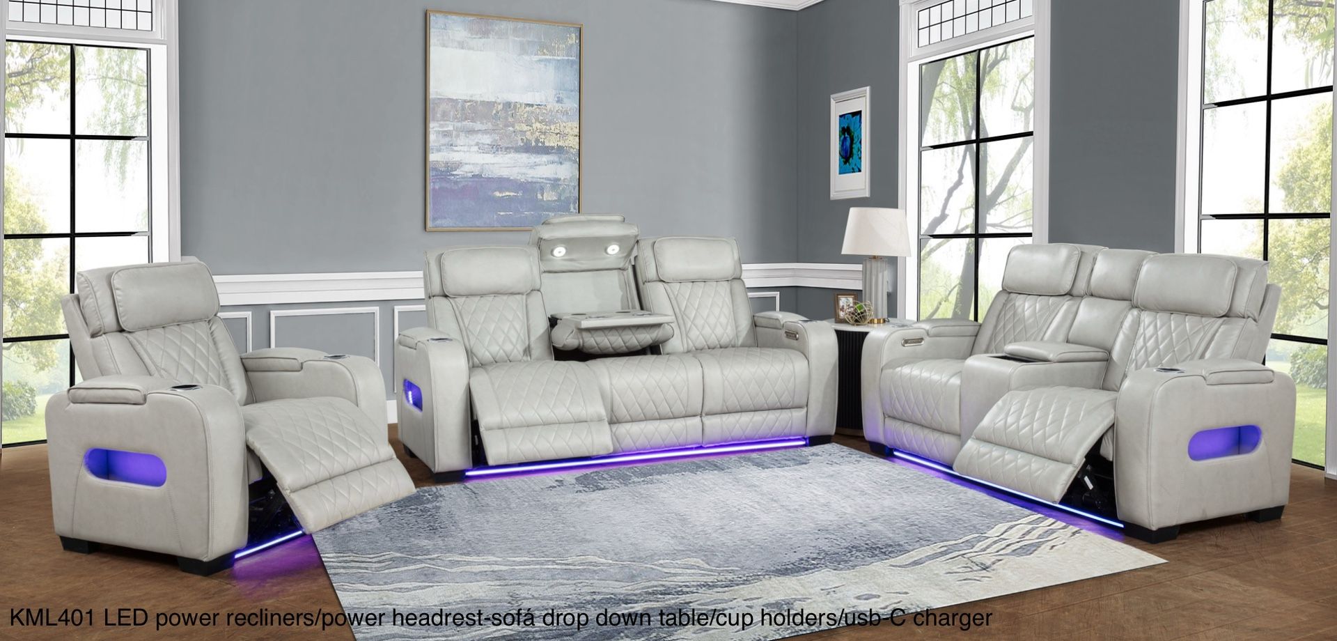*****New Arrival *****LED POWER Recliner Sofa And Loveseat/usb/power Headrest/cup Holders
