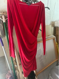 Tart Red Long Sleeve Draped Dress XS