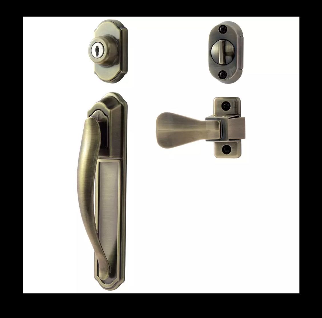 Ideal Security Door Handle with Keyed Deadbolt for Storm and Screen Doors, Black (4-Piece Set)