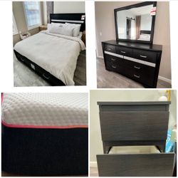 Queen size bed frame dresser, two nightstand look like new