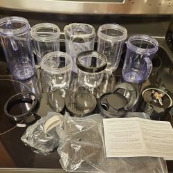 Lot Of 16 Pieces Nutribullet Assorted Cups & Lids / Tops + 1 Blade (Untested)