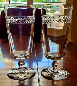 Vintage Tiffin Franciscan Woodstock Crystal Hobstar Star Cut Footed Glass x 2