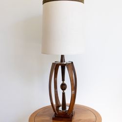 MCM Walnut and Brass Lamp with Shade