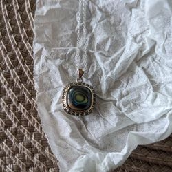 New Avon Sterling Silver Abalone with Marcasite Necklace 