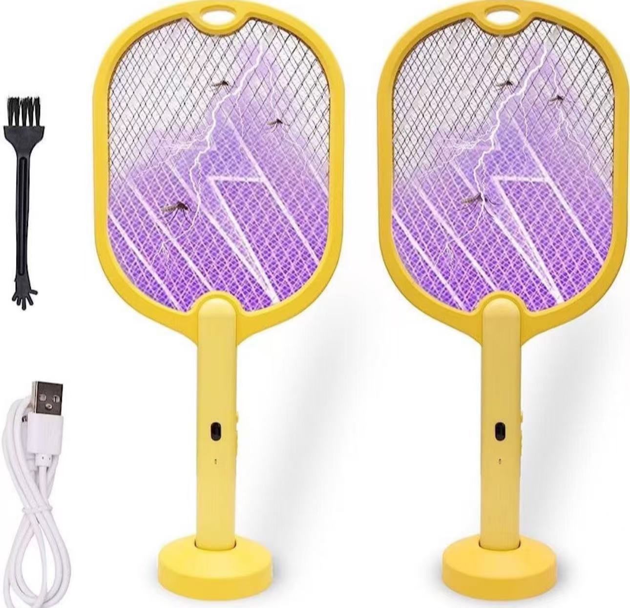 2 Pack Portable Bug Zapper USB Rechargeable 20" Electric Fly Swatter with Stand Base Mosquitoes Trap Lamp 3-Layer Safety Mesh Fly Killer Racket for In