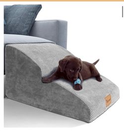 Extended Foam Dog Ramp&Steps 2 Tiers,11.8" High,Non-Slip Dog Stairs,Soft Foam Pet Ladder with Removable Cover,