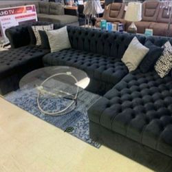 Lauren Black Over Size Velvet Double Cheese  Sectional