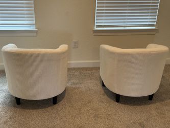 Pair of Cream Corduroy Barrel Accent Chairs