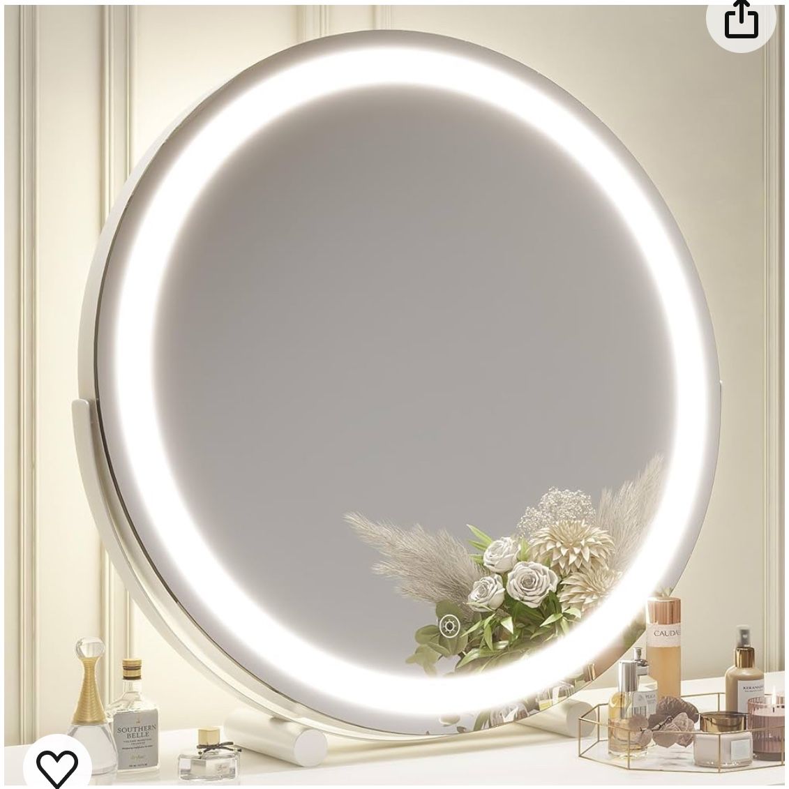 ROLOVE Vanity Makeup Mirror with Lights, 18 Inch LED Makeup Mirror, Lighted Vanity Mirror with Lights, Smart Touch Control 3 Colors Dimmable Round Mir
