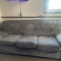 Comfy 3-Seat Couch w/ Washable Grey Cover