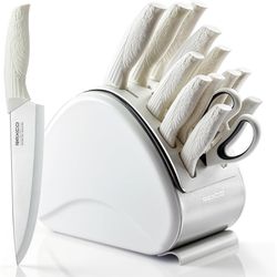 Knife Set,15-Piece Stainless Steel Kitchen Knives with Block for Professional Cutting,White