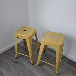 Matching Yellow Bar Stools Set