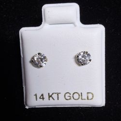 14k Gold Cz Earrings Studs 4.3mm 