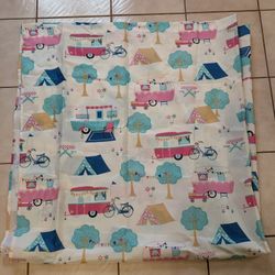 Shower Curtain And 12 Hooks Campers Tents Bicycles Flowers Trees Bathroom Accessories 
