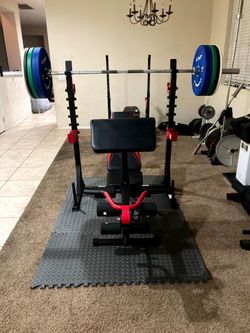 Brand New 250 lbs Total Olympic Barbell Bumper Weight Plates & Multi-Function Bench Set