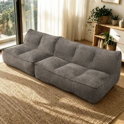 88.5 inch Modular,Double caterpillar sofa, Togo sofa,Fine Corduroy Fabric Beanbag Couch for Living Room, Bedroom & Dorm, Cozy Fluffy Cloud Mini Couch,