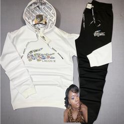 White Top Black Pants Jogger Set