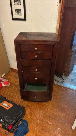 Jewelry box mirror top drawers