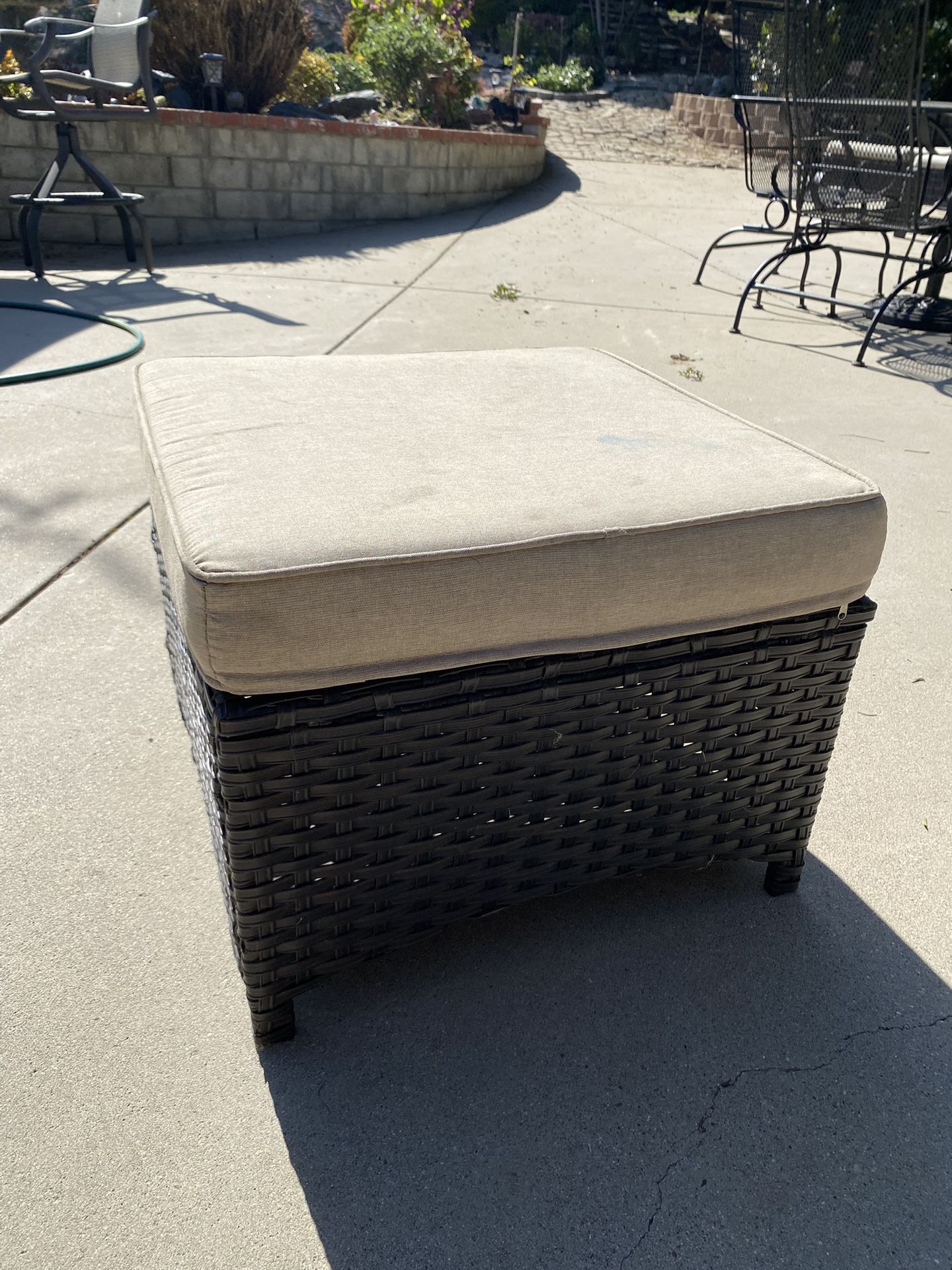 Gymax Set of 2 Patio Rattan Ottoman Footrest Garden Outdoor w/ Brown Cushion