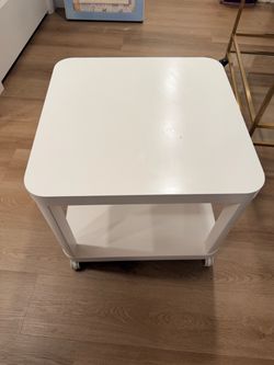 IKEA TINGBY White Rolling Side / Coffee Table on Casters