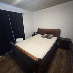 Queen Bed Frame + Mattress + 2 Nightstands OBO