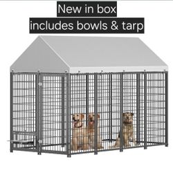 Brand New In Box Large Heavy Duty 8'x6'x4' Dog Kennek W/ Tarp Swivel Feed Door & Bowls Reinforced Iron Dog Cage Corral De Mascota Nuevo Easy Assembly 