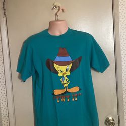 Warner Bros Tweety Bird “TWY IT” 1993 Warner Bros T-Shirt: Size Large Teal
