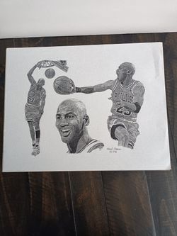 1996 11X14 MICHAEL JORDAN SKETCH PRINT SIGNED BY FRANK NAREAU