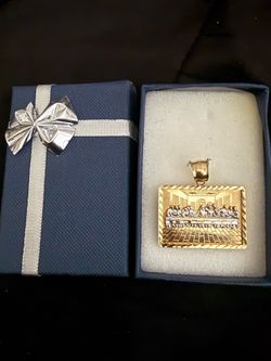10k solid last supper pendent 2 tone white yellow gold diamond cut 5.8 grams