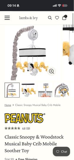 Peanuts Snoopy & Woodstock Musical Baby Crib Mobile