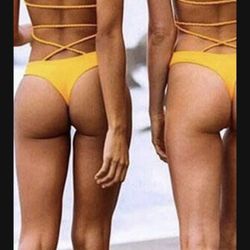 New Sexy Brazilian /Miami style yellow cross braided /monokini bikini / swimwear/swimsuit/ bathing suit size medium 