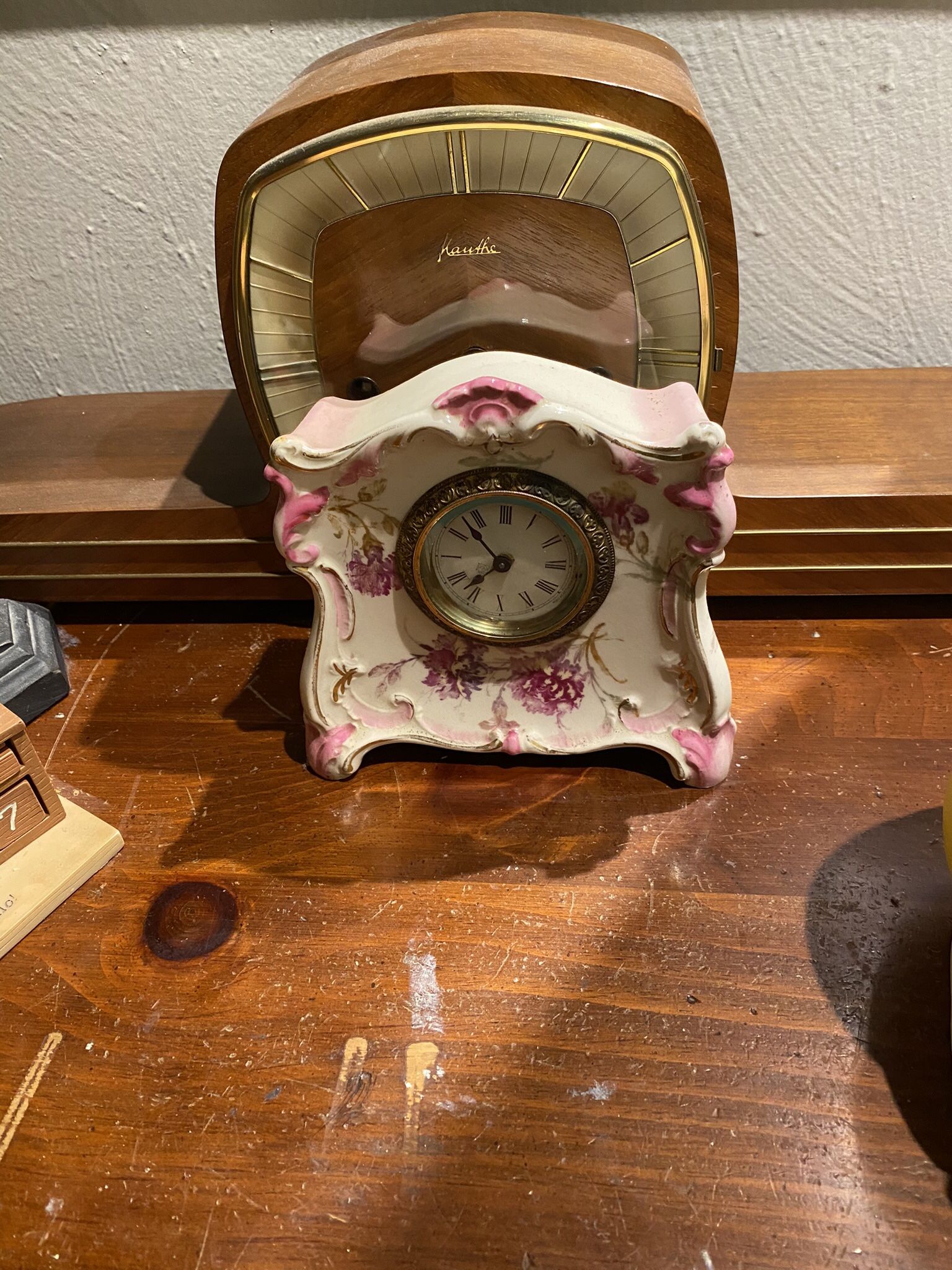 Antique Ansonia Porcelain Wind Up Mantle Clock