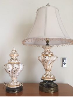 Vintage Italian Style Porcelain Gold & Ivory Capodimonte Lamps