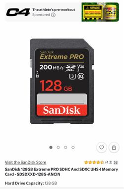 SanDisk 128GB Extreme PRO SDHC And SDXC UHS-I Memory Card - SDSDXXD-128G-ANCIN retail $50