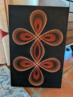 Vintage 1970s string art, hand made wall art, retro decor mid century